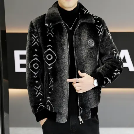 冬季潮流加厚皮毛一体夹克男士冬装皮草大衣轻奢翻领毛毛棉袄外套商品大图