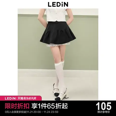 乐町黑白撞色假两件裙裤2023年夏季新款芭蕾风气质少女甜美短裙商品大图