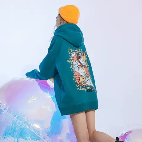 连帽卫衣女春秋季欧货大版薄款超火炸街上衣ins潮牌韩版宽松外套图片