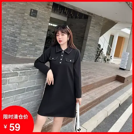 【清仓】新款胖MM遮肉气质休闲连衣裙大码宽松直筒显瘦内搭小黑裙商品大图