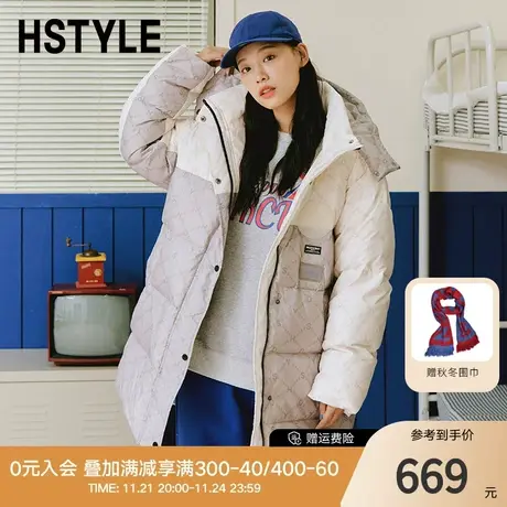 韩都衣舍冬外套女2023款女装加厚中长款羽绒服HEH0004商品大图