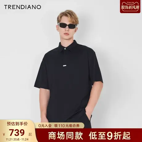 TRENDIANO官方2023新款夏季金属标识极简风微阔翻领短袖Polo衫商品大图