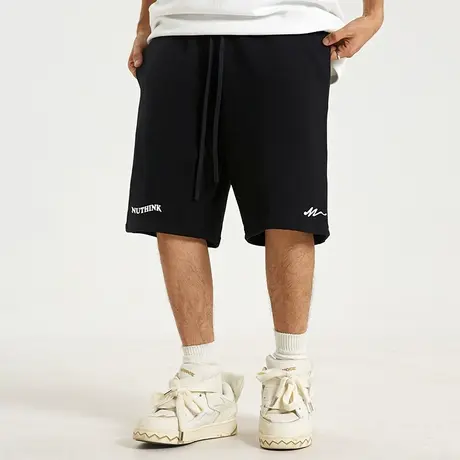 Nuthink美式休闲370g重磅卫裤潮流5分短裤潮牌 男潮宽松国潮裤子图片