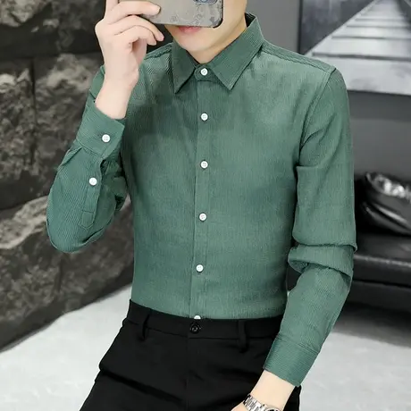 高级感发型师潮牌衬衫男士长袖寸衫春秋季潮流修身百搭肌理感衬衣图片