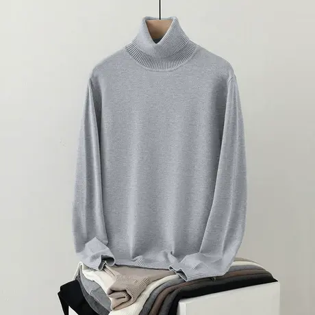 高领毛衣男秋冬季内搭打底衫青少年潮流休闲针织衫纯色毛线衣毛衫图片