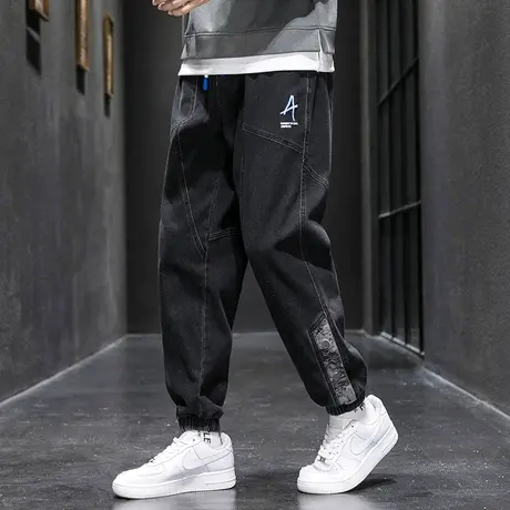 宽松牛仔裤男春秋季新款潮牌束脚裤子男款夏季青少年刺绣休闲长裤商品大图