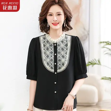 妈妈夏装短袖t恤上衣中年女士雪纺洋气小衫中老年夏季七分袖衣服商品大图