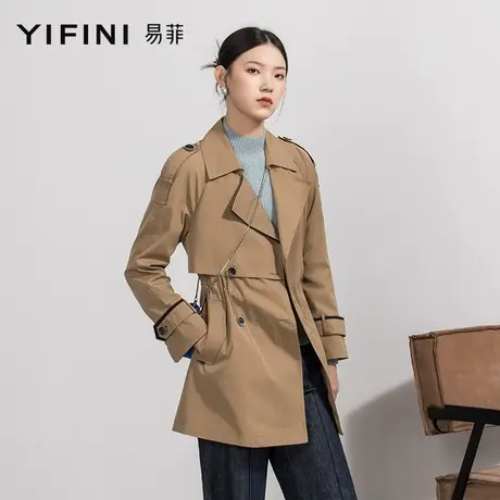 Yifini/易菲时尚通勤简约风衣外套女春秋新款宽松大翻领上衣商品大图