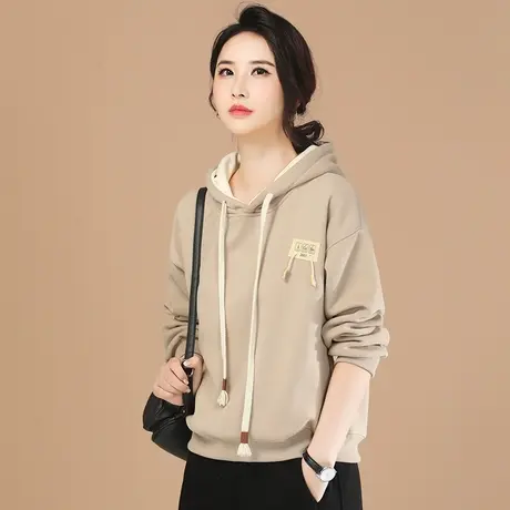 韩朝袭人连帽休闲长袖加绒卫衣女2023冬装新款百搭显瘦高级感上衣图片