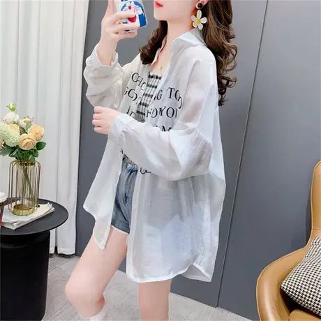 中长款印花防晒衬衫女夏季韩版宽松休闲百搭小个子轻薄透气防晒衣图片