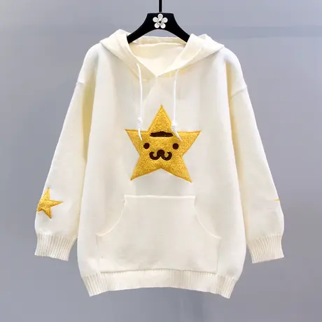 日系慵懒风连帽毛衣女秋冬2023新款宽松设计感学生减龄针织外套商品大图