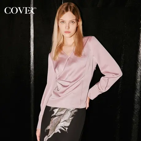 COVER秋季交叠腰部不规则醋酸衬衫图片