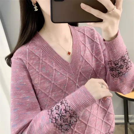 初秋上衣毛衣女2022年新款爆款洋气时尚低领V领秋季打底衫女秋冬商品大图