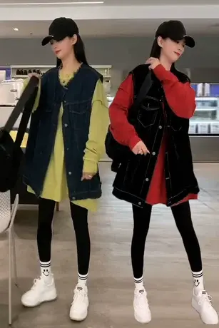 港味复古牛仔马甲宽松显瘦个性毛边无袖坎肩秋季百搭圆领洋气外套商品大图