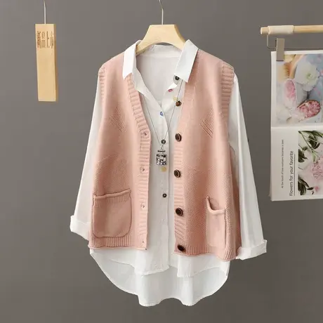 无袖毛衣马甲女新款2024年爆款V领针织背心马夹开衫宽松外搭上衣商品大图