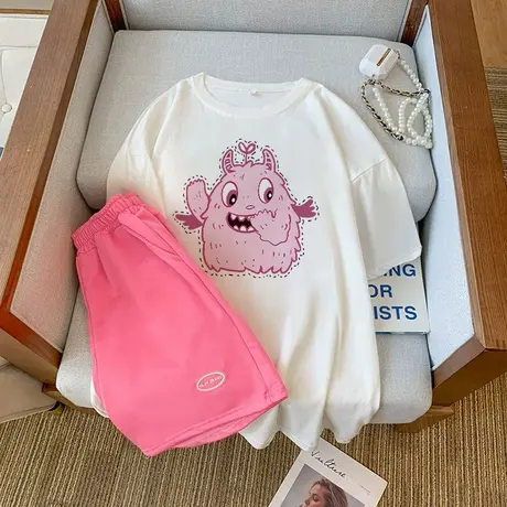 网红炸街港风运动服套装跑步女夏季薄款短袖短裤小个子休闲两件套商品大图