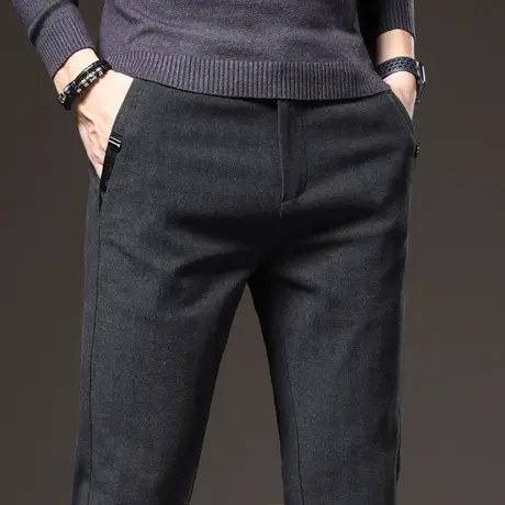 冬季竖条纹男裤西裤子商务正装男士休闲长裤秋冬款直筒宽松加厚款商品大图