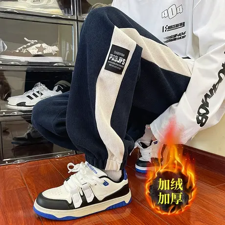 灯芯绒卫裤男冬款运动裤加绒加厚潮牌束脚长裤百搭宽松工装休闲裤商品大图