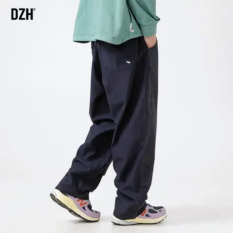 男生藏青色裤子男款美式高街纯棉工装裤直筒宽松休闲迷彩裤复古潮图片