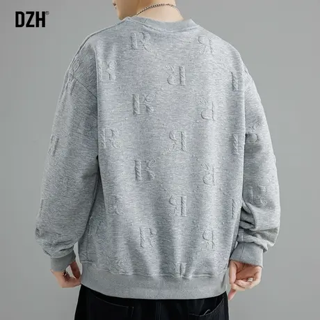 男生灰色提花卫衣男圆领秋季潮牌男装2024新款长袖上衣男款打底衫商品大图