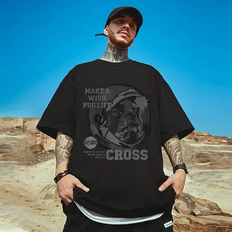 高街短袖t恤大码男装纯棉宽松情侣夏季oversize美式上衣服ins潮牌商品大图