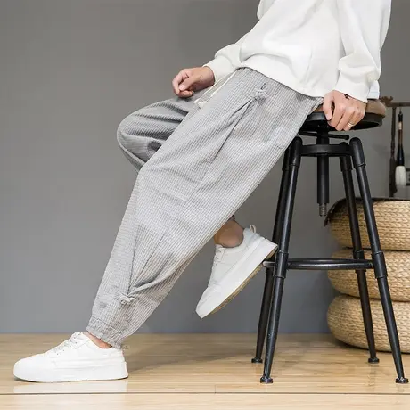 秋冬中国风男休闲裤灯芯绒盘扣复古长裤潮流大码收口宽松男装裤子商品大图