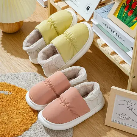 防水羽绒棉拖鞋女包跟冬季情侣外穿保暖室内加厚毛绒居家用棉鞋男图片