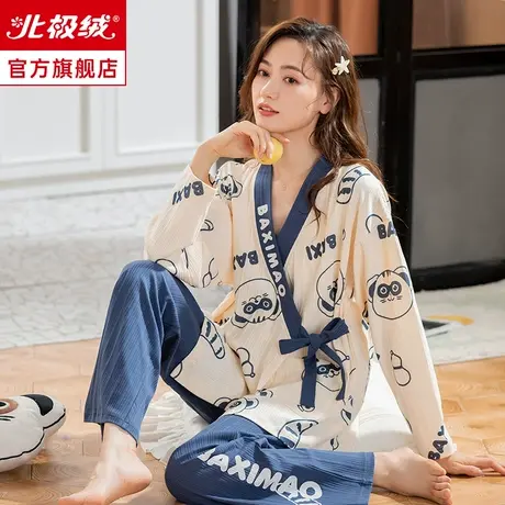 北极绒联名款睡衣女春秋款纯棉长袖2021新款日系和服家居服套装商品大图