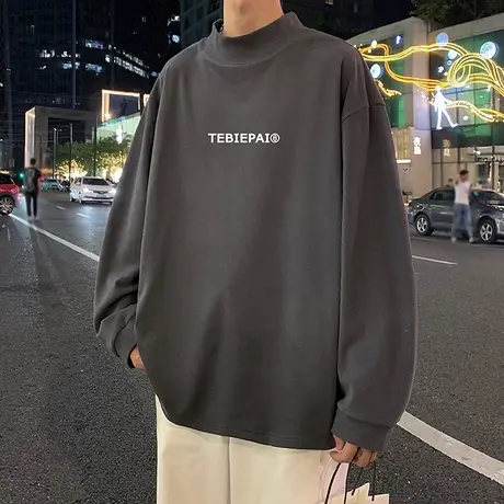 春秋季半高领德绒针织衫男ins潮流内搭打底衫港风情侣保暖上衣服图片