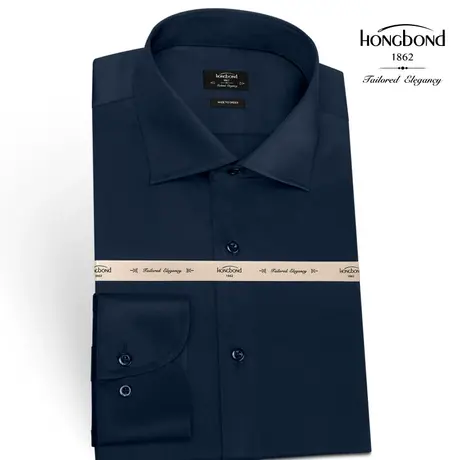 红邦创衣 2023型男衬衫纯藏蓝色丝光棉长袖衬衣深蓝商务时尚纯棉商品大图