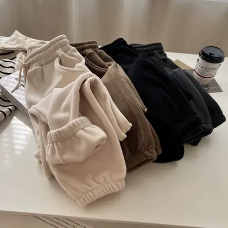 双面摇粒绒运动束脚卫裤女秋冬韩版宽松高腰居家外穿休闲阔腿裤潮商品大图