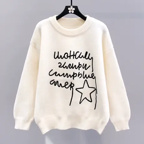 小清新刺绣字母套头毛衣女冬季2023新款宽松加厚慵懒风针织打底衫商品大图
