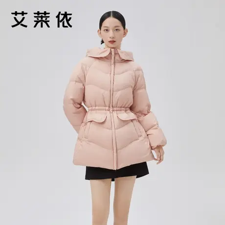 艾莱依花苞帽羽绒服女装新款收腰时尚中长款冬季洋气减龄通勤外套商品大图