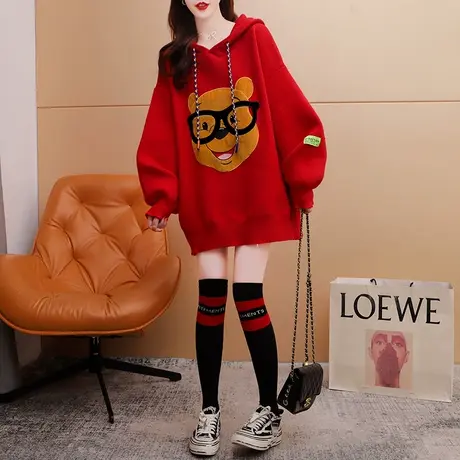 韩系慵懒风连帽毛衣女2024年新款春季宽松设计感网红加厚针织外套商品大图