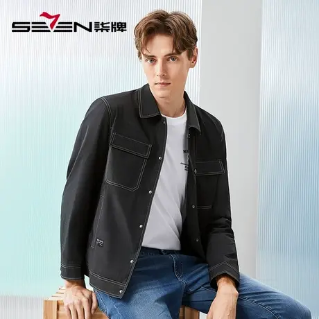 柒牌男装翻领夹克男2024春季新款时尚休闲工装风格纹防风茄克外套图片