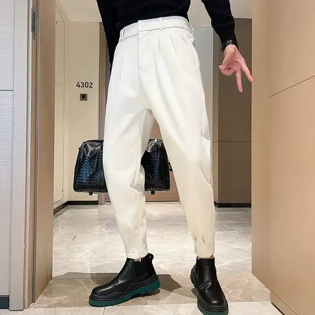 春秋季纯色潮流灯芯绒小西裤男潮牌痞帅休闲裤宽松百搭哈伦小脚裤商品大图