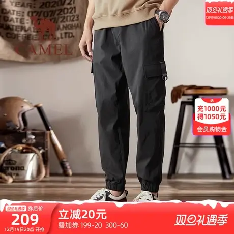 骆驼23春夏新款男户外透气工装风织带口袋松紧束脚休闲裤商品大图