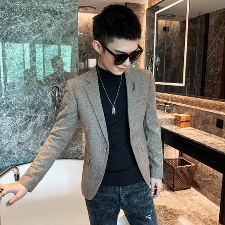 秋冬男士西服外套小西装上衣修身休闲英伦风帅气ins网红潮牌百搭商品大图