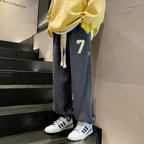 潮牌裤子男秋冬季宽松束脚卫裤ins潮流美式复古运动阔腿休闲长裤7商品大图