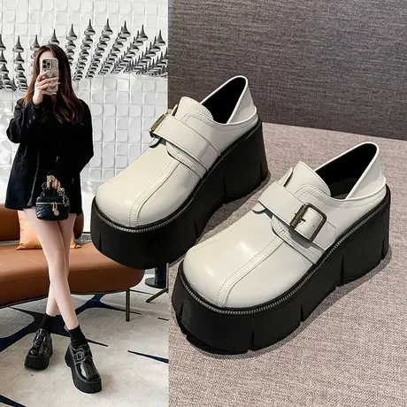 超厚底增高小皮鞋女春粗高跟鞋小个子乐福鞋子女鞋2024年新款单鞋图片