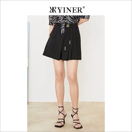 YINER音儿线上专选女装2022夏季通勤风高腰阔腿短休闲裤商品大图