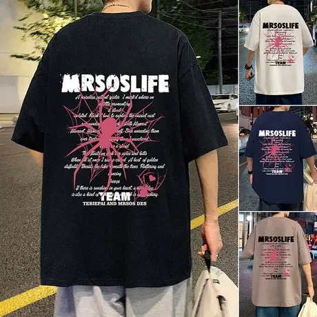 美式街头蜘蛛纯棉短袖t恤男夏季新款潮牌宽松oversize情侣上衣服商品大图