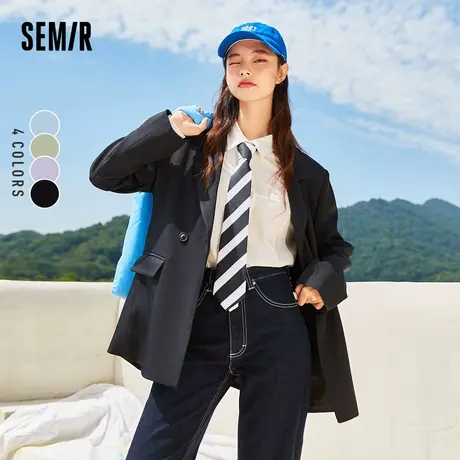 森马西装外套女春秋2021款黑色宽松女装薄款韩版紫色西服小个子商品大图