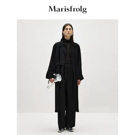 【商场同款】玛丝菲尔2024春季新款光耀黑经典暗纹提花风衣外套女图片