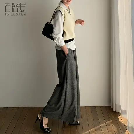 百洛安时尚高腰显瘦阔腿裤女百搭长裤春装新款气质宽松休闲裤裙裤商品大图