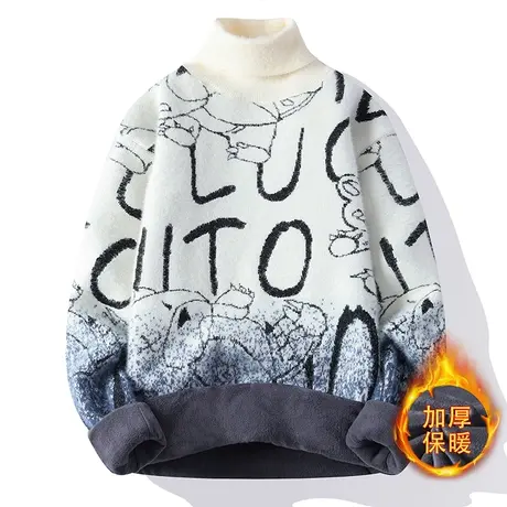 高领毛衣男加绒加厚保暖潮流打底针织衫渐变色冬季新款线衣潮牌帅图片