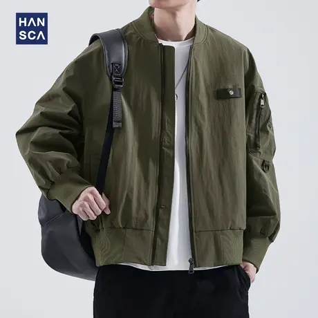 hansca潮牌棒球领飞行员夹克男士秋冬季美式复古痞帅百搭休闲外套商品大图