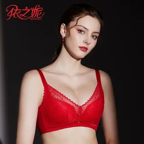 依之妮蕾丝女文胸无钢圈贴服聚拢中厚杯4排扣小胸显大内衣550J8A2商品大图
