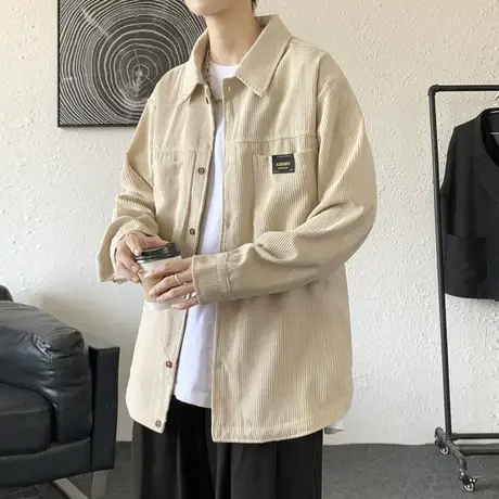 新款日系复古灯芯绒衬衫男2024早春男士休闲宽松痞帅衬衣外套上衣商品大图