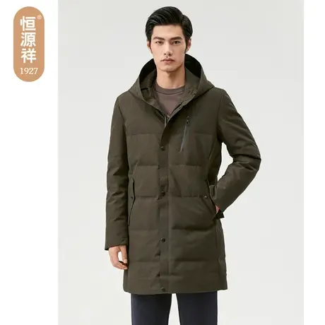 恒源祥羽绒服男中年纯色连帽中长款外套2023秋冬新款加厚保暖冬装图片